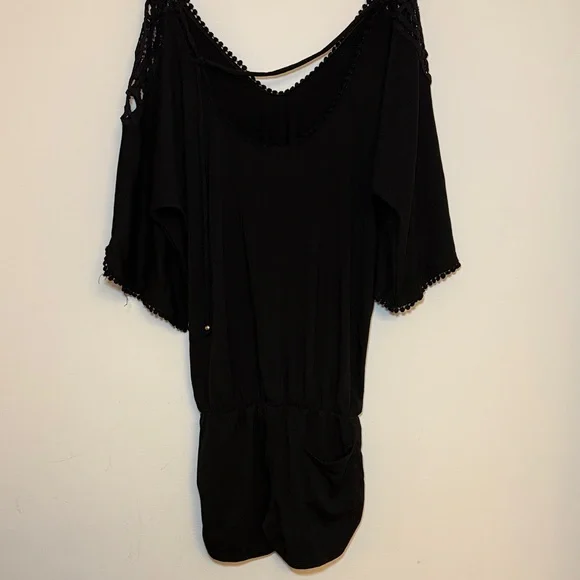 L*Space Calisto Black Crochet Detail Coverup Romper - Size: Small - Picture 4 of 9